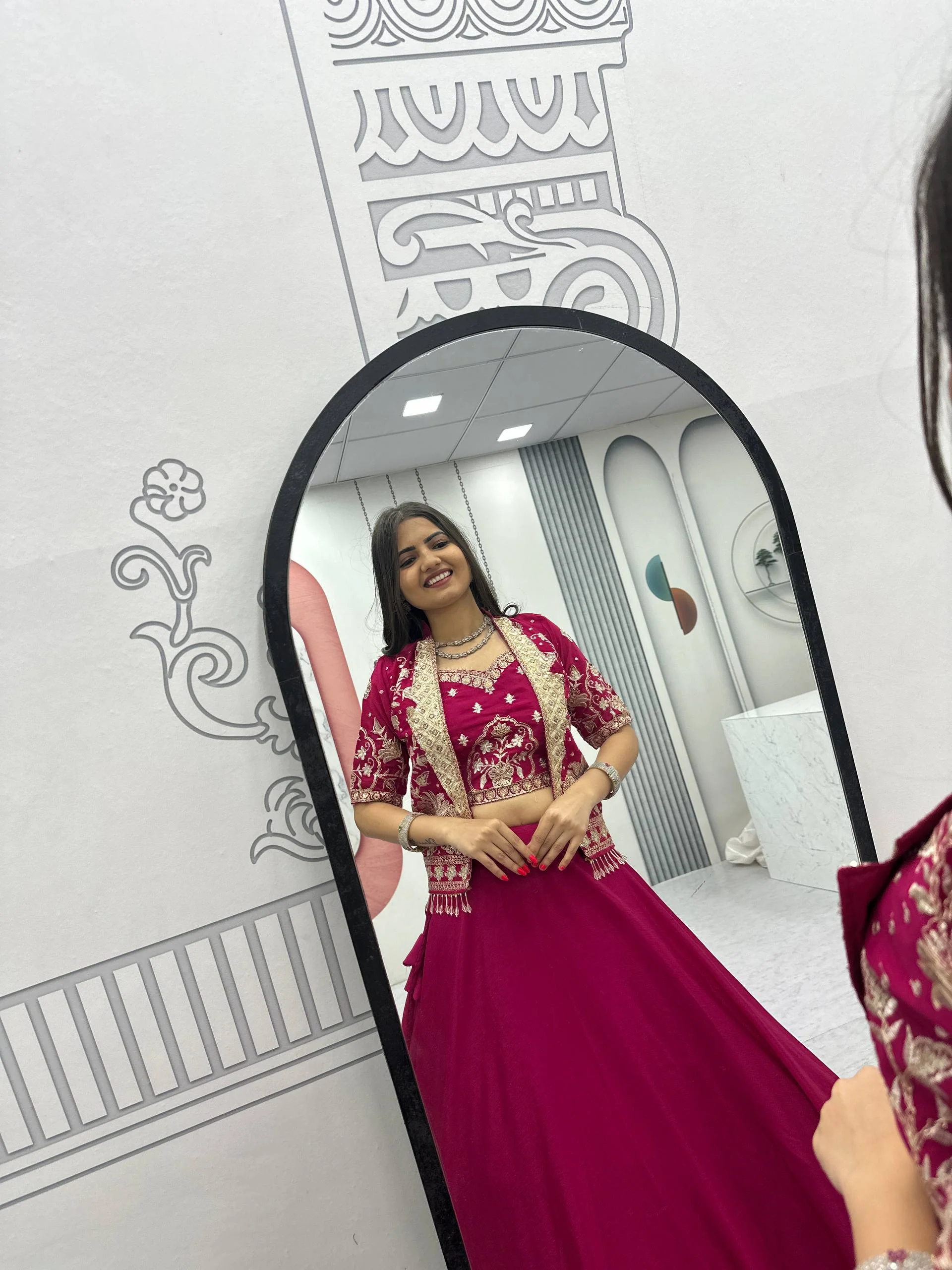 Amrapali Trend Designer Chinon Crop Top Lehenga Set with Heavy Embroidery Jacket - Image 10