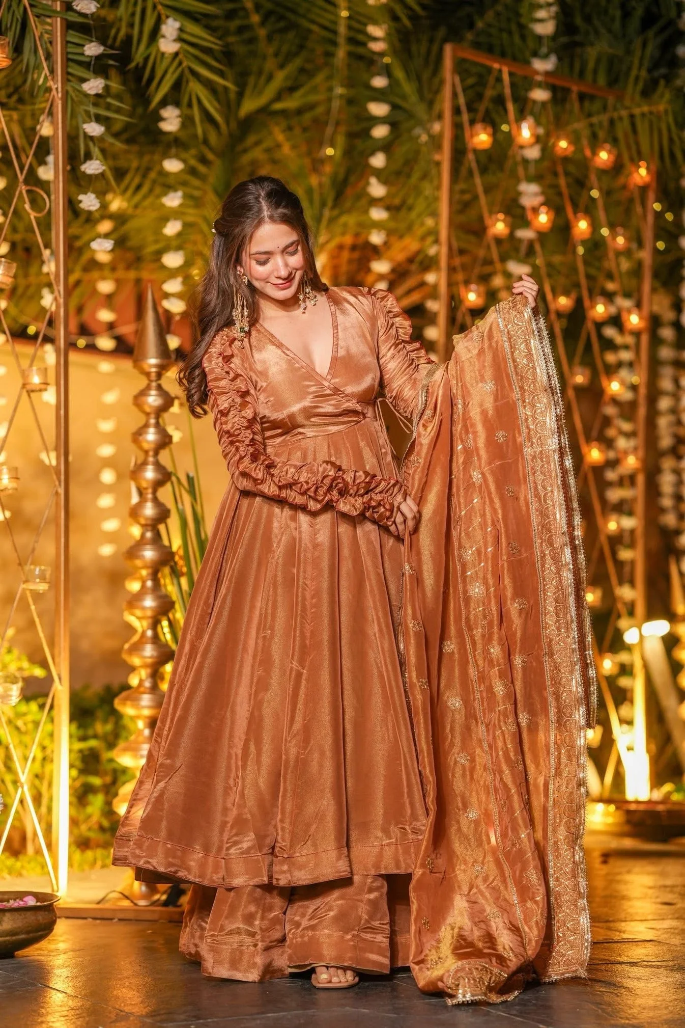 Amrapali Trend Designer Heavy NC Vichitra Silk Anarkali Suit Set with Dupatta & Palazzo - Image 3