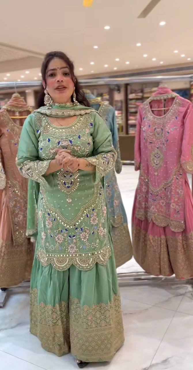 Mint Green Embroidered Sharara Suit | Perfect for Wedding Functions & Reception - Image 6