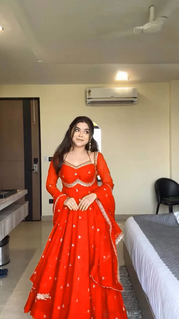 Karwa Chauth Special Red Anarkali | Traditional Indian Party Wear Dress - Image 8