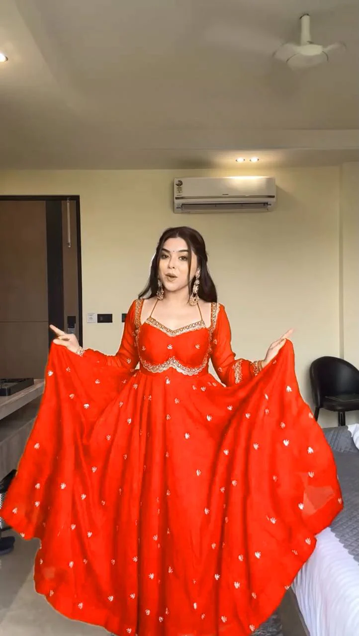 Karwa Chauth Special Red Anarkali | Traditional Indian Party Wear Dress - Image 6