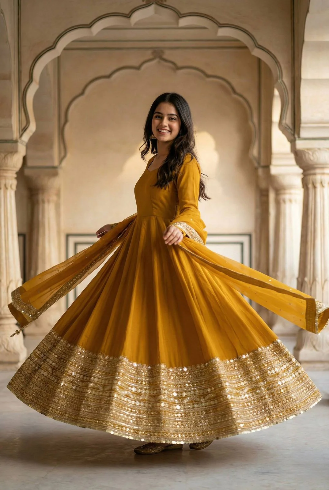 Elegant Faux Georgette Dupatta Roman Silk Gown Set - Image 4