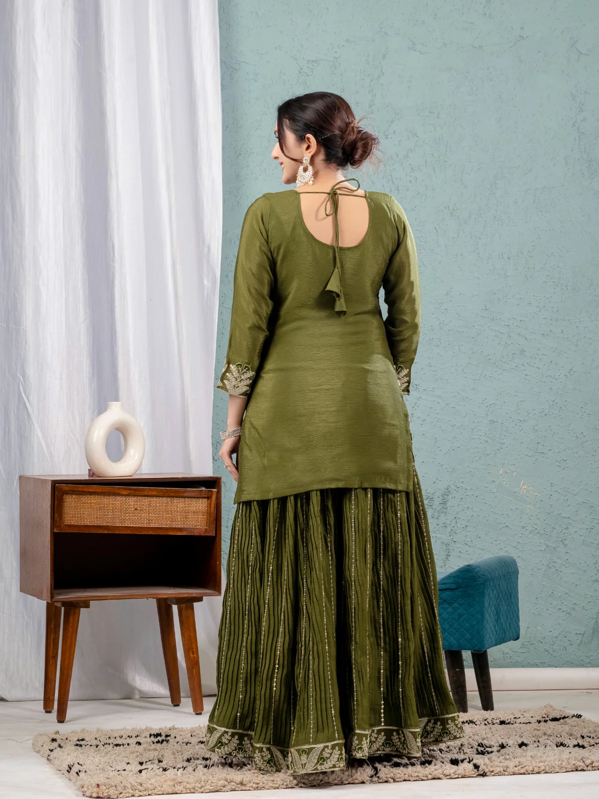 Gorgeous Mehendi Sharara Outfit With Matching Dupatta And Elaborate  Embroidery - Image 5