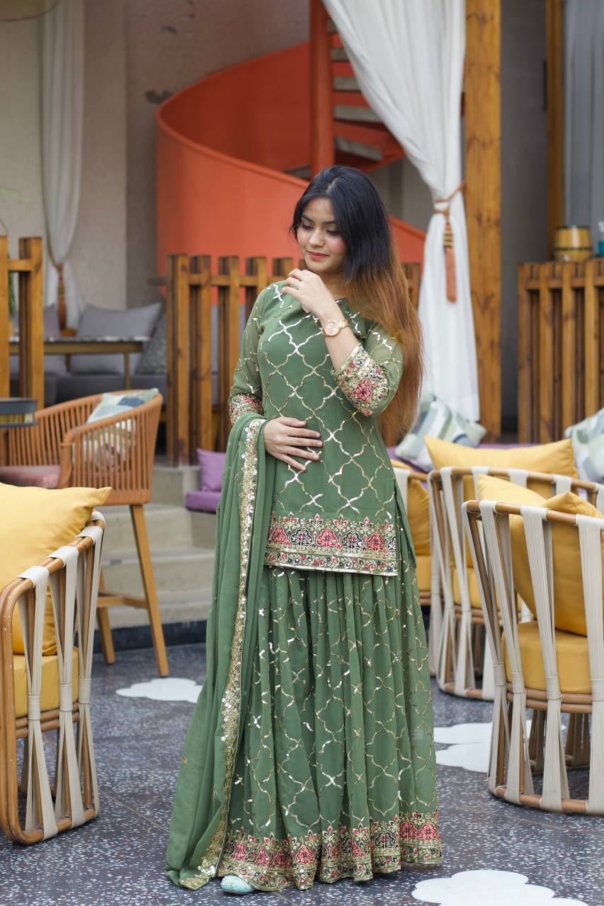 Amrapali Trend Sharara Suit With Exquisite Embroidery Is Perfect For Festivals And Weddings. - Image 4