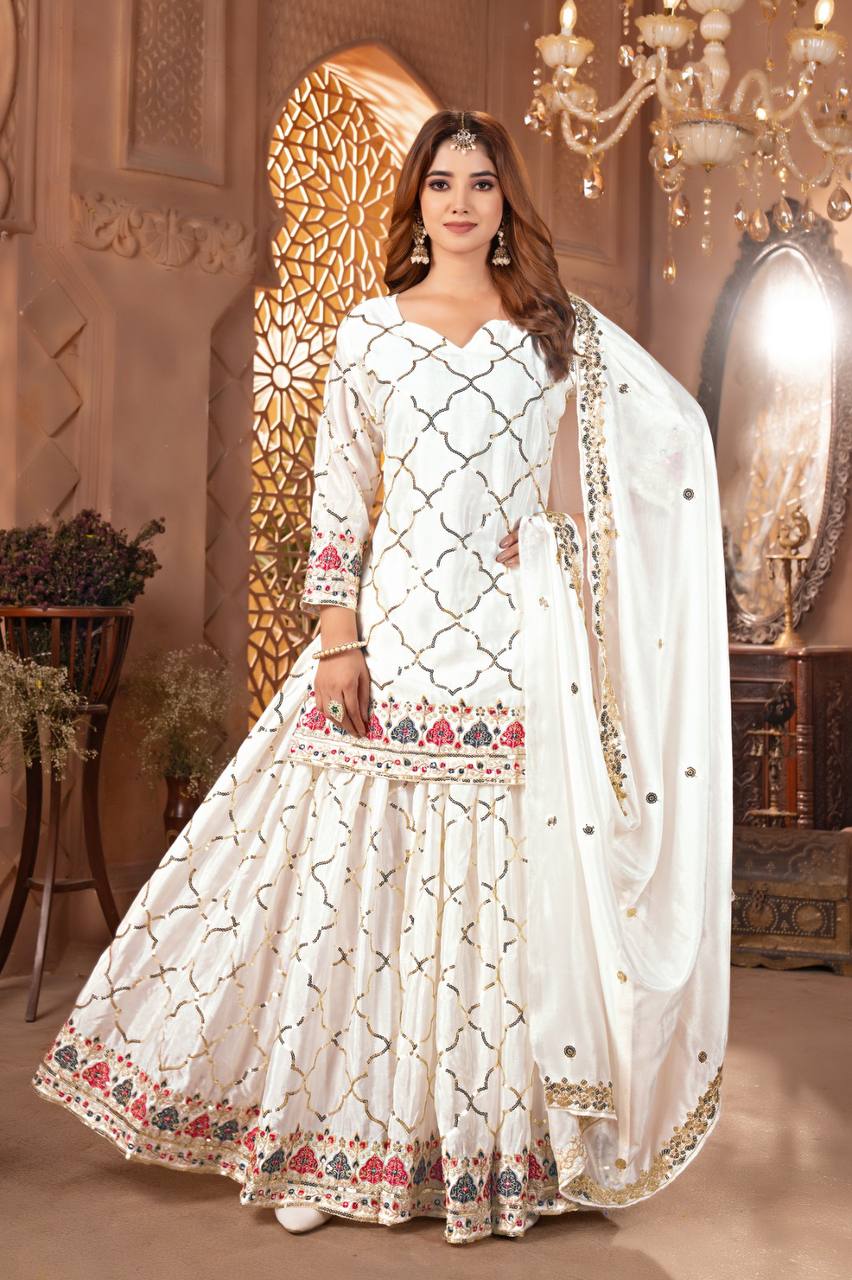 Amrapali Trend Sharara Suit With Exquisite Embroidery Is Perfect For Festivals And Weddings. - Image 5