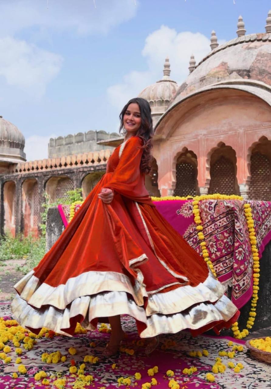 Heavy Fendy Silk Fully Stitched Anarkali Suit Set with Pent & Dupatta | Fancy Lace Work | Party & Festive Wear - Image 3
