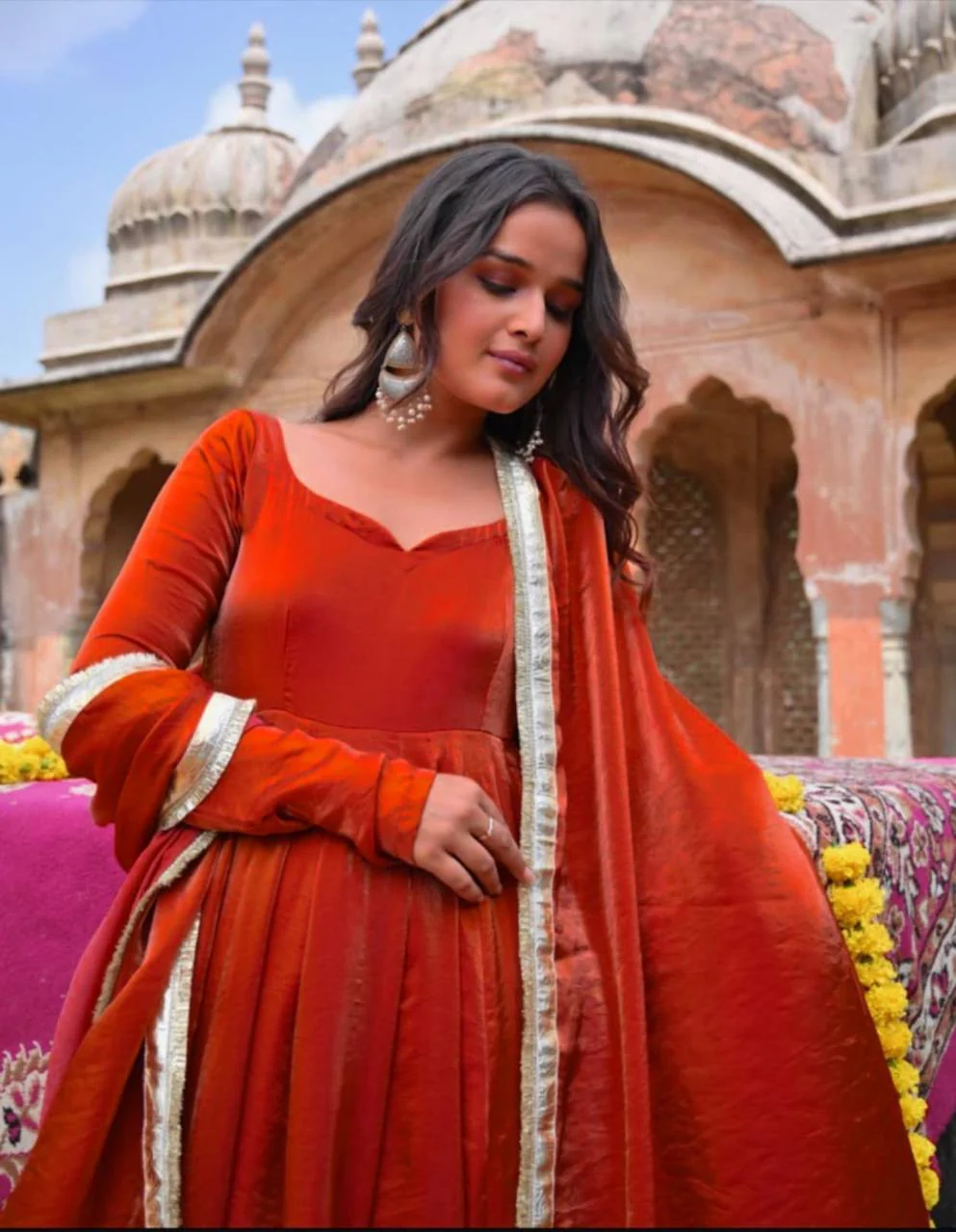 Heavy Fendy Silk Fully Stitched Anarkali Suit Set with Pent & Dupatta | Fancy Lace Work | Party & Festive Wear - Image 4