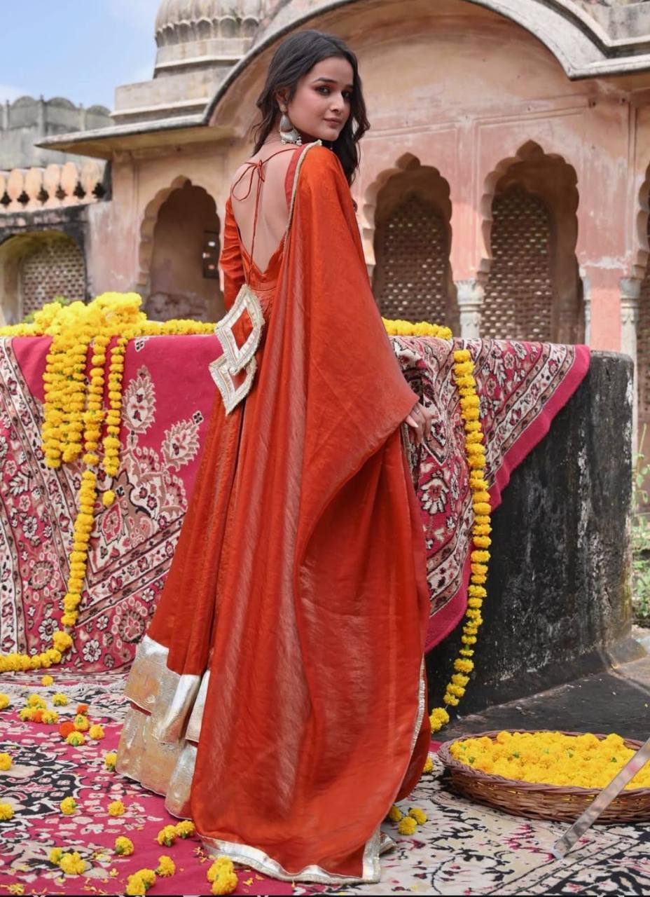 Heavy Fendy Silk Fully Stitched Anarkali Suit Set with Pent & Dupatta | Fancy Lace Work | Party & Festive Wear - Image 5