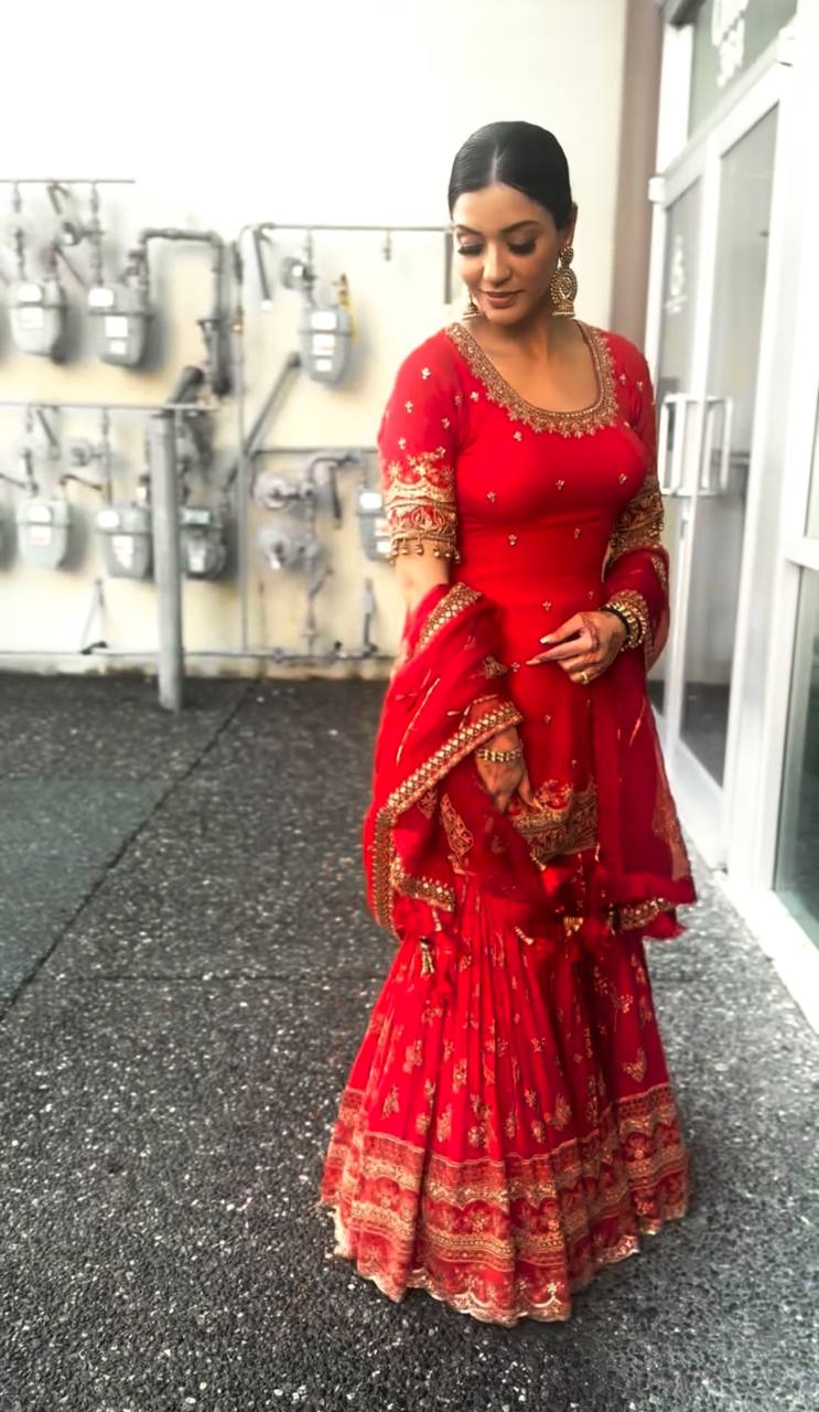 Ladies' Elegant Red Embroidered Sharara Gown: Stylish, Elegant, and Ideal for Weddings, Festive Events, and Special Occasions - Image 3