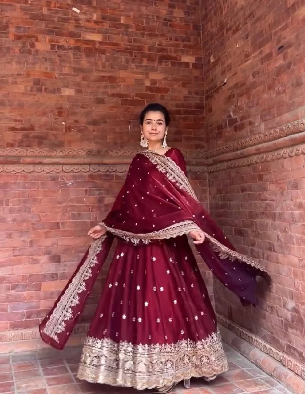 Maroon Bridal Anarkali Gown with Heavy Golden Embroidery  Wedding & Festive Ethnic Wear for Women - Image 3