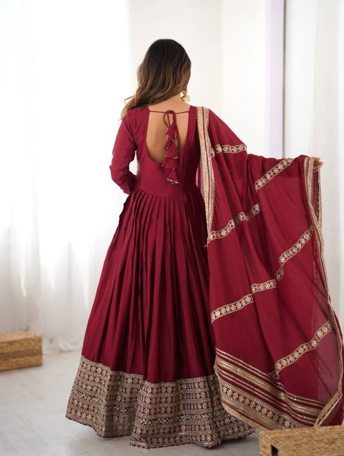 Amrapali Trend Maroon Heavy Embroidered Anarkali Gown with Dupatta - Image 4