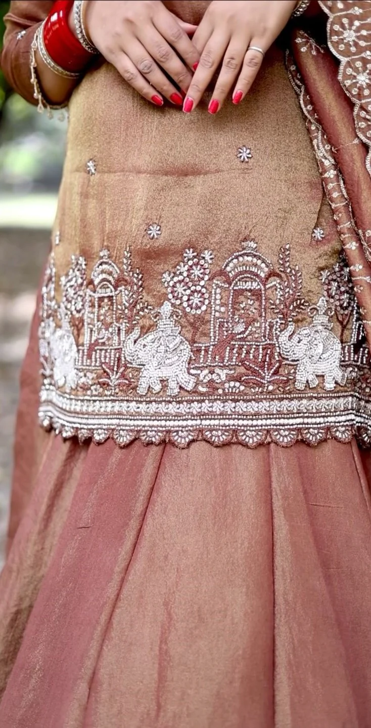 Onion Shimmer Silk Lehenga with Elegant Embroidery Party & Wedding Wear for Women - Image 2