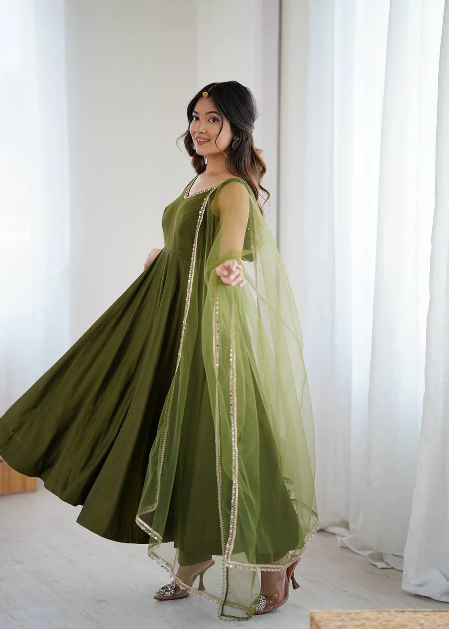 Premium Chanderi RomanSilk Anarkali with Soft Net Dupatta & Fancy Lace Work - Image 27