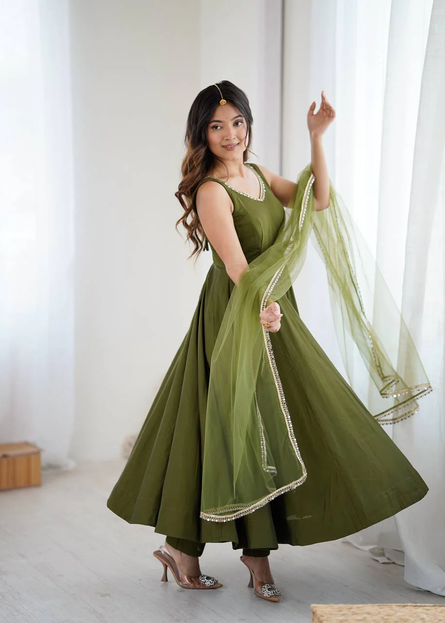 Premium Chanderi RomanSilk Anarkali with Soft Net Dupatta & Fancy Lace Work - Image 30