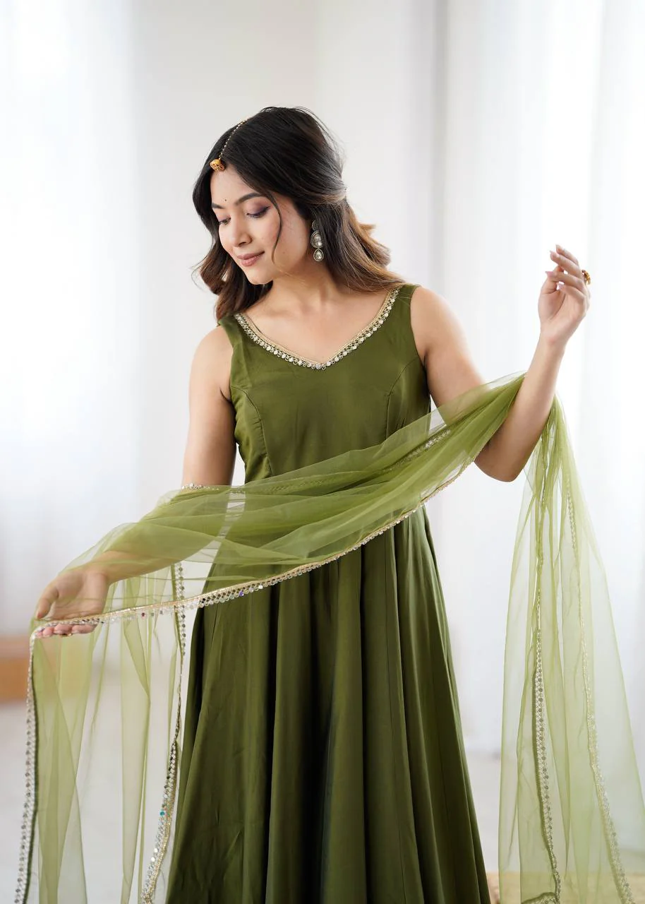 Premium Chanderi RomanSilk Anarkali with Soft Net Dupatta & Fancy Lace Work - Image 31