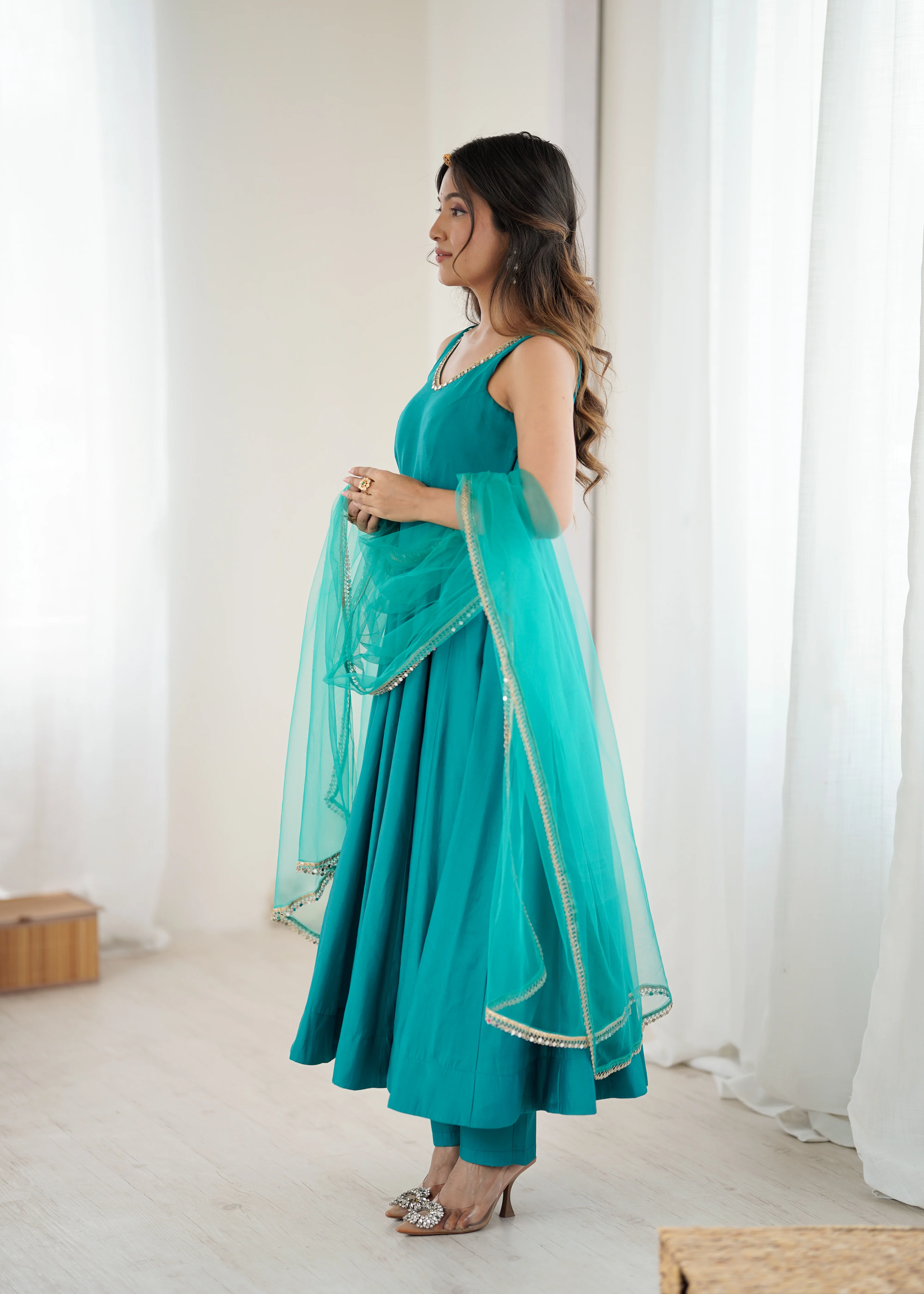 Premium Chanderi RomanSilk Anarkali with Soft Net Dupatta & Fancy Lace Work - Image 6
