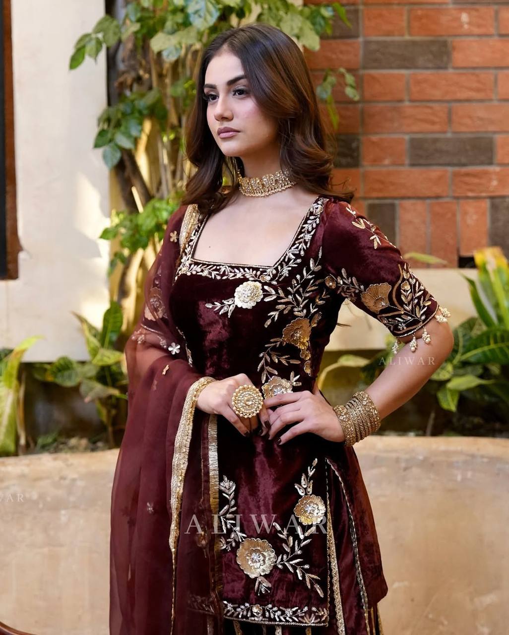 Premium Designer Velvet Sharara Suit with Heavy Embroidery & Net Dupatta - Image 3