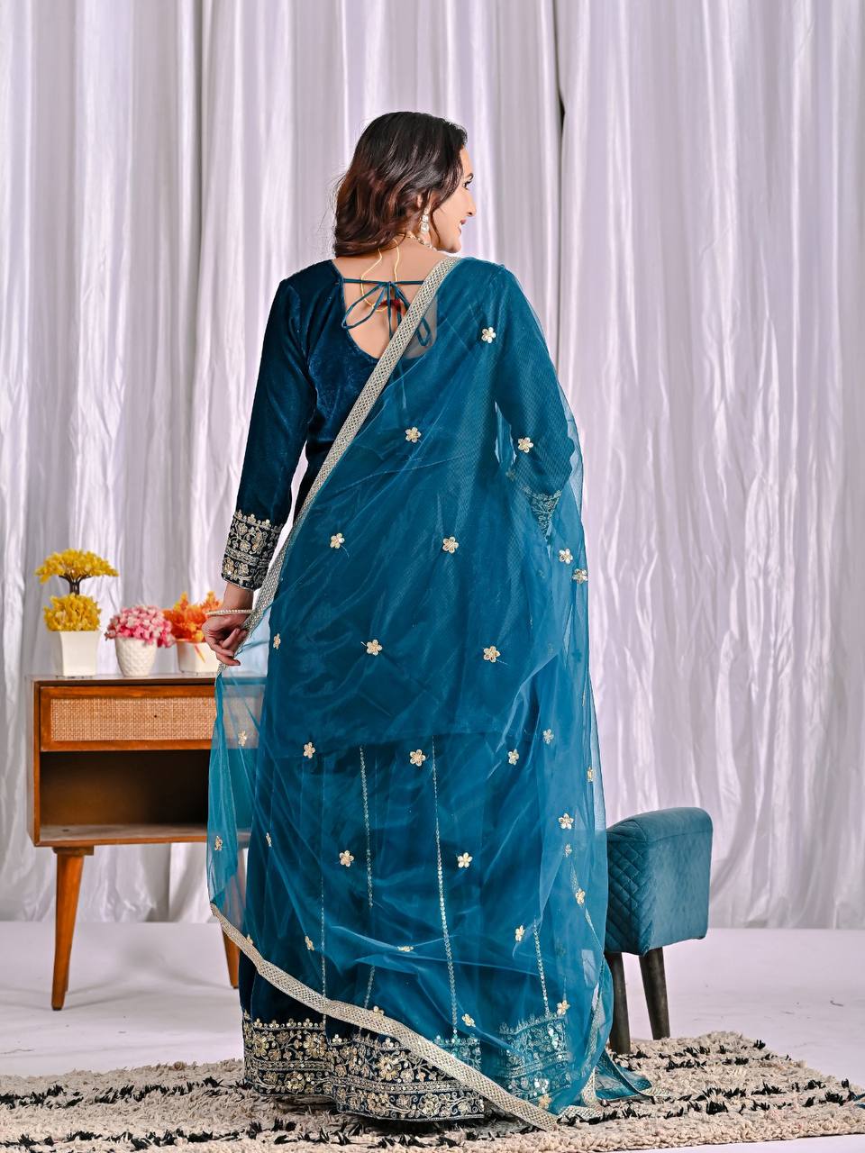 “Premium Viscose Velvet Heavy Embroidered Sharara Set – Full Sleeves | Party & Wedding Wear” - Image 8