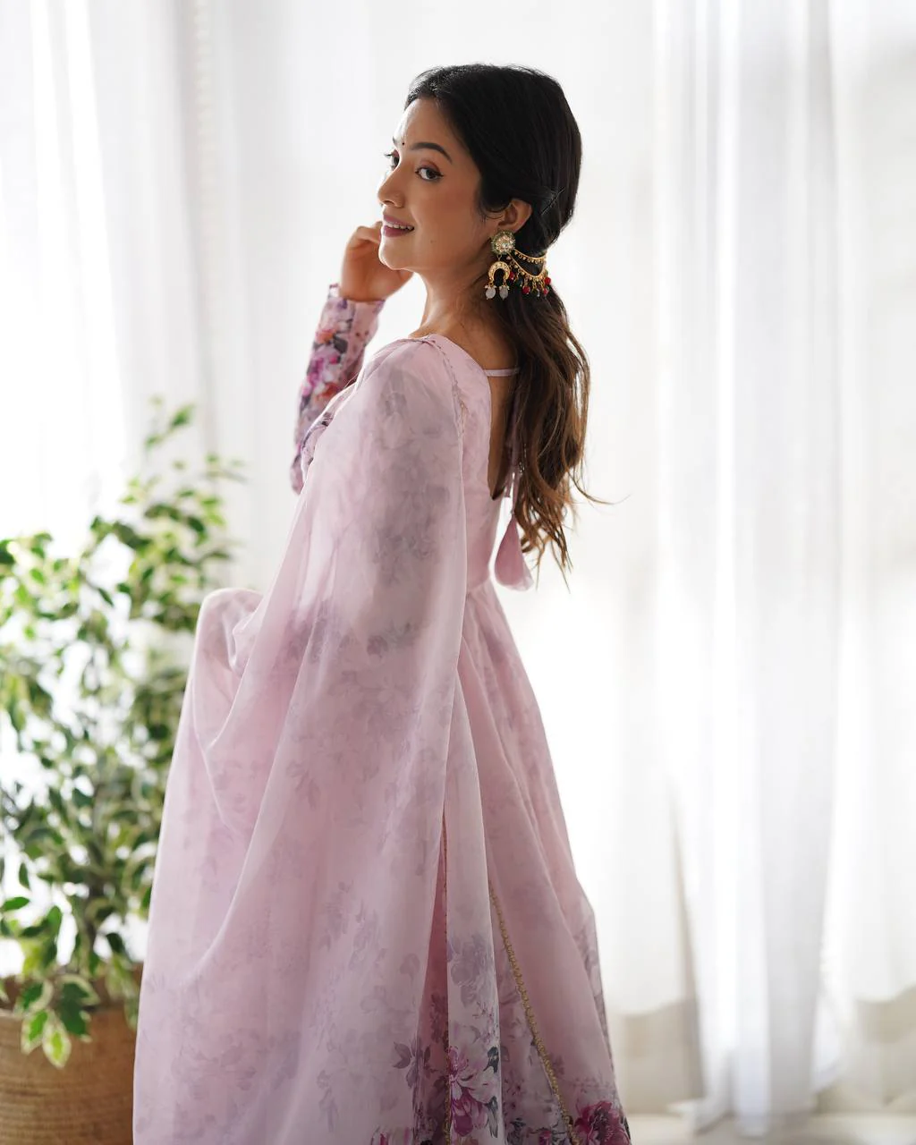 Pure Soft Organza Silk Fully Flared Kali Cut Anarkali Suit Set with Dupatta & Pant - Image 30