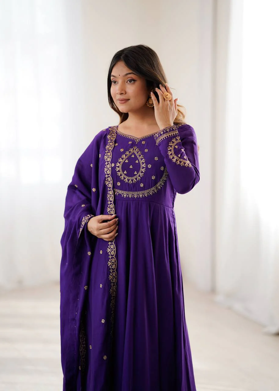 Roman Chanderi Silk Anarkali with Fancy Dupatta - Image 18