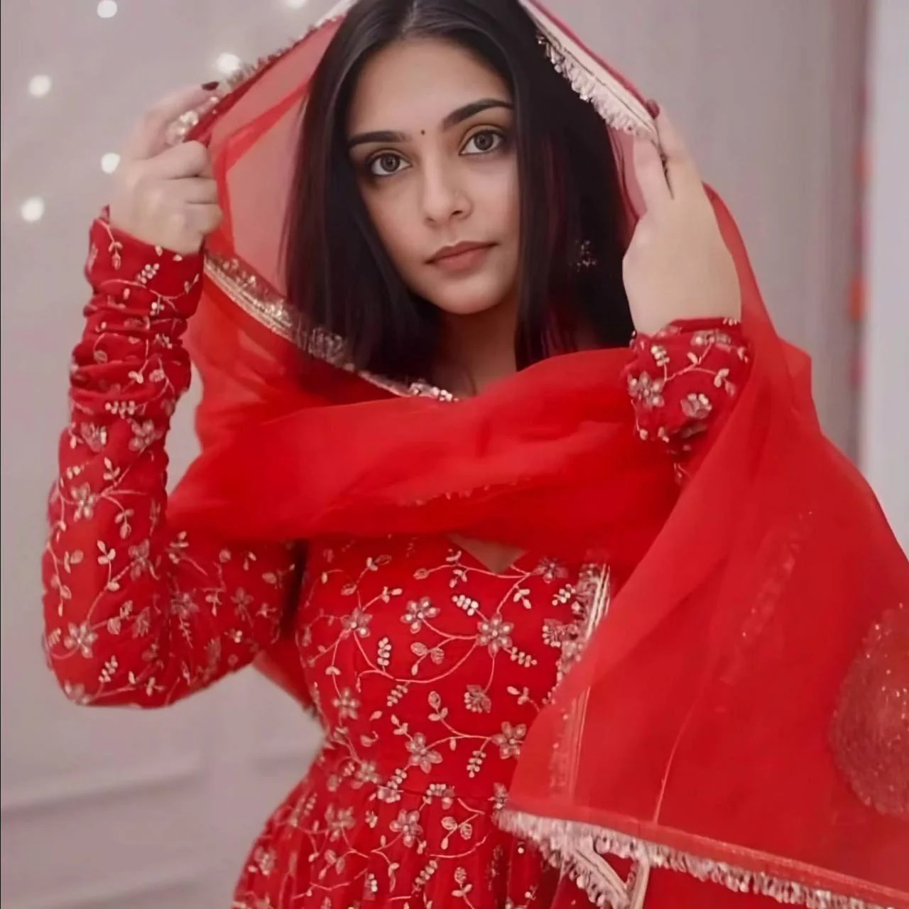 Red Embroidered Anarkali Suit with Dupatta for Women | Designer Party Wear Kurta Set for Wedding & Festive - Image 6