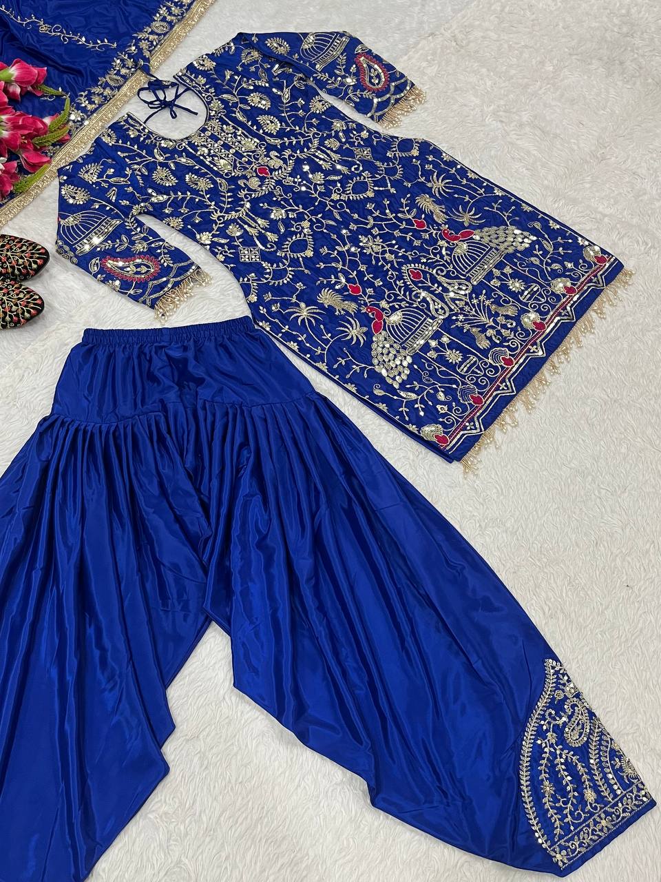 Royal Blue Heavy Embroidered Punjabi Salwar Suit | Patiala Style Ethnic Wear for Wedding & Party (NF-1239) - Image 4