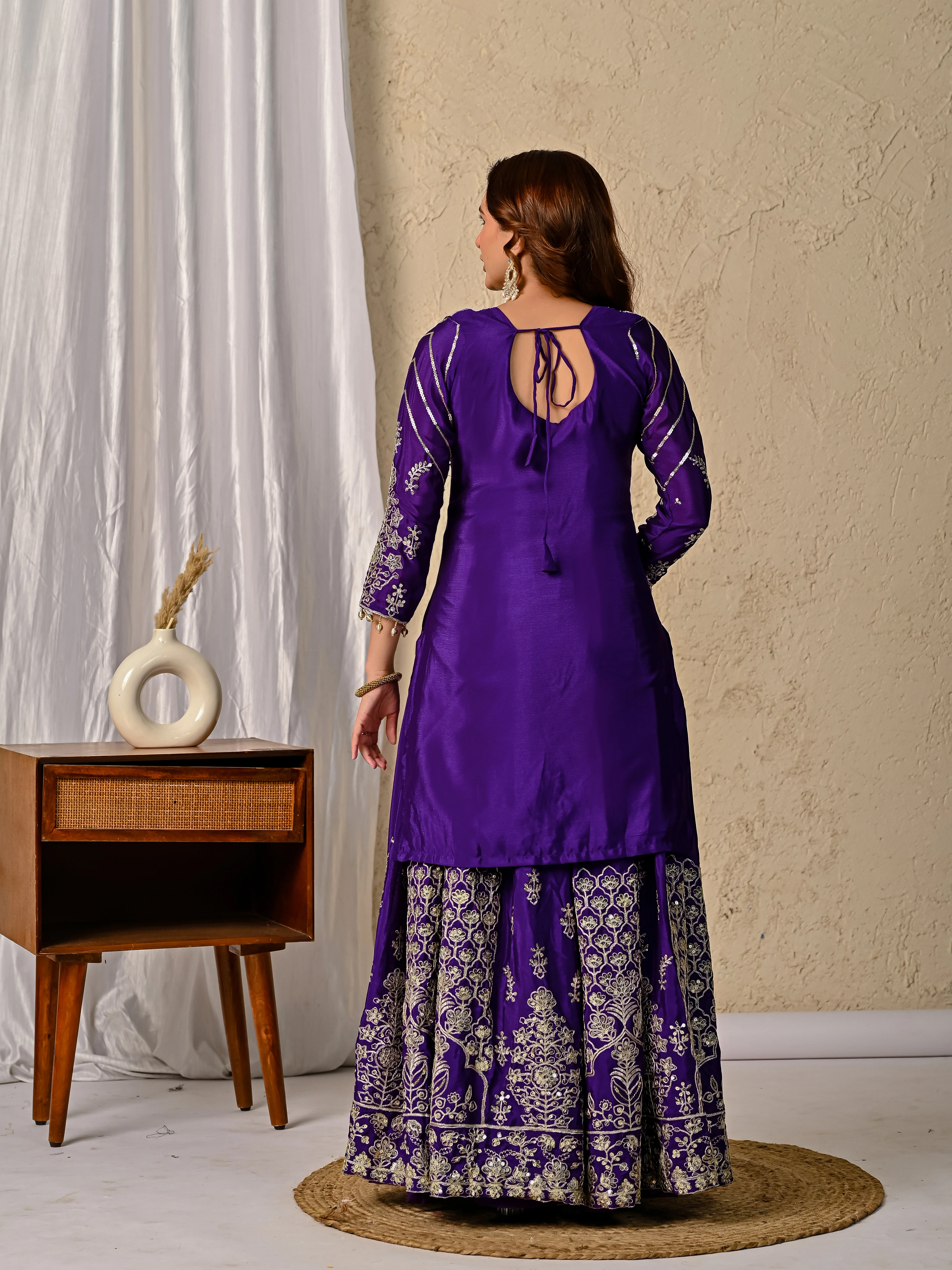 Royal Purple Luxurious Wedding & Party Wear Heavy Embroidered Sharara Suit - Image 3