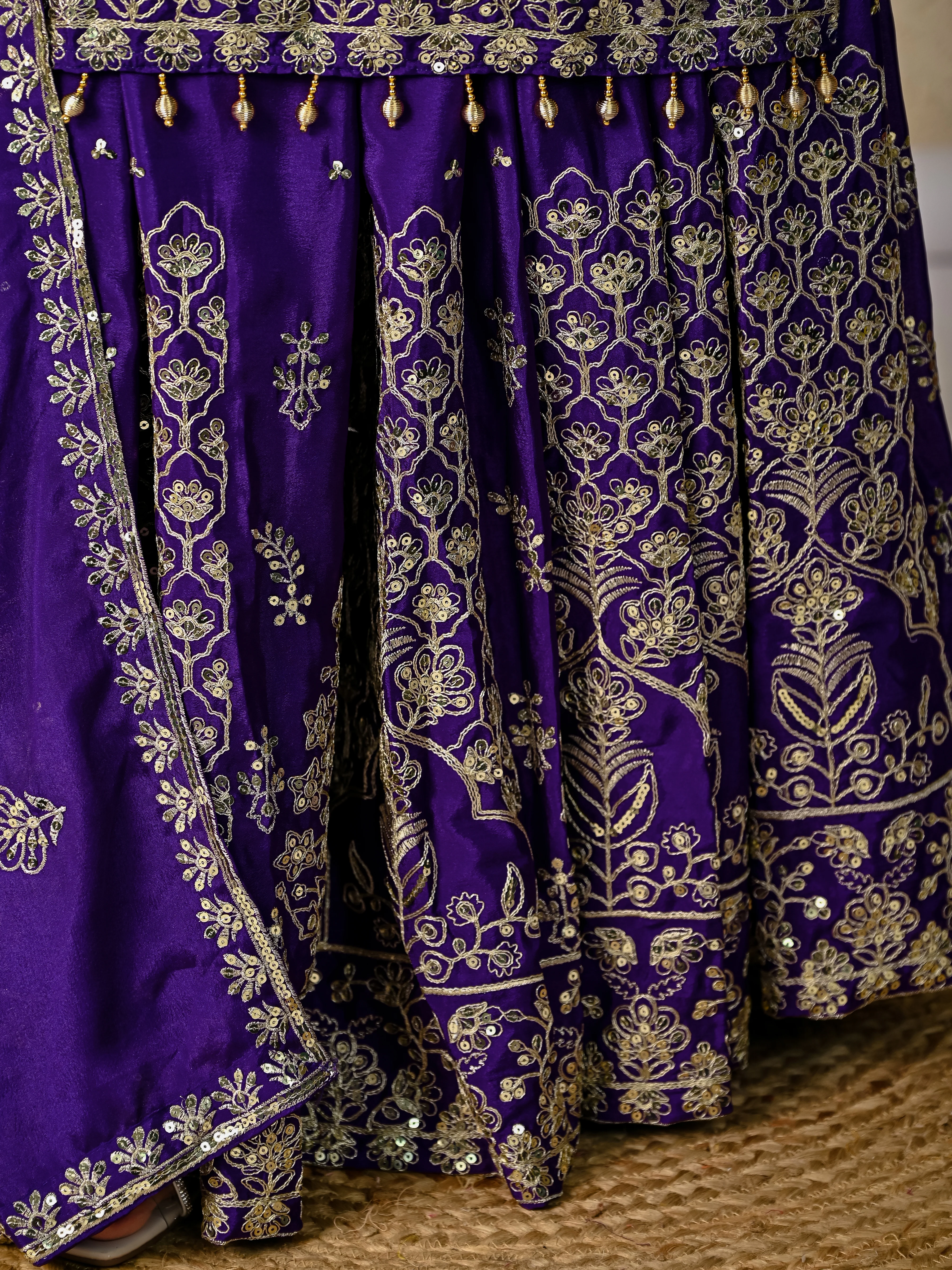 Royal Purple Luxurious Wedding & Party Wear Heavy Embroidered Sharara Suit - Image 5