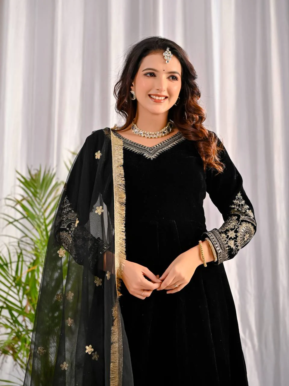 Royal Velvet Embroidered Anarkali Suit Set With Fancy Dupatta | Fully Stitched Premium Party Wear - Image 12