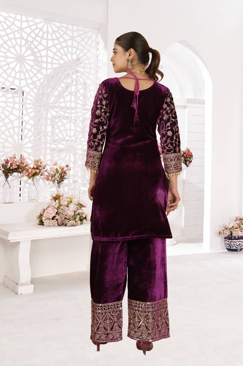 Royal Velvet Embroidered Suit Set - Image 4