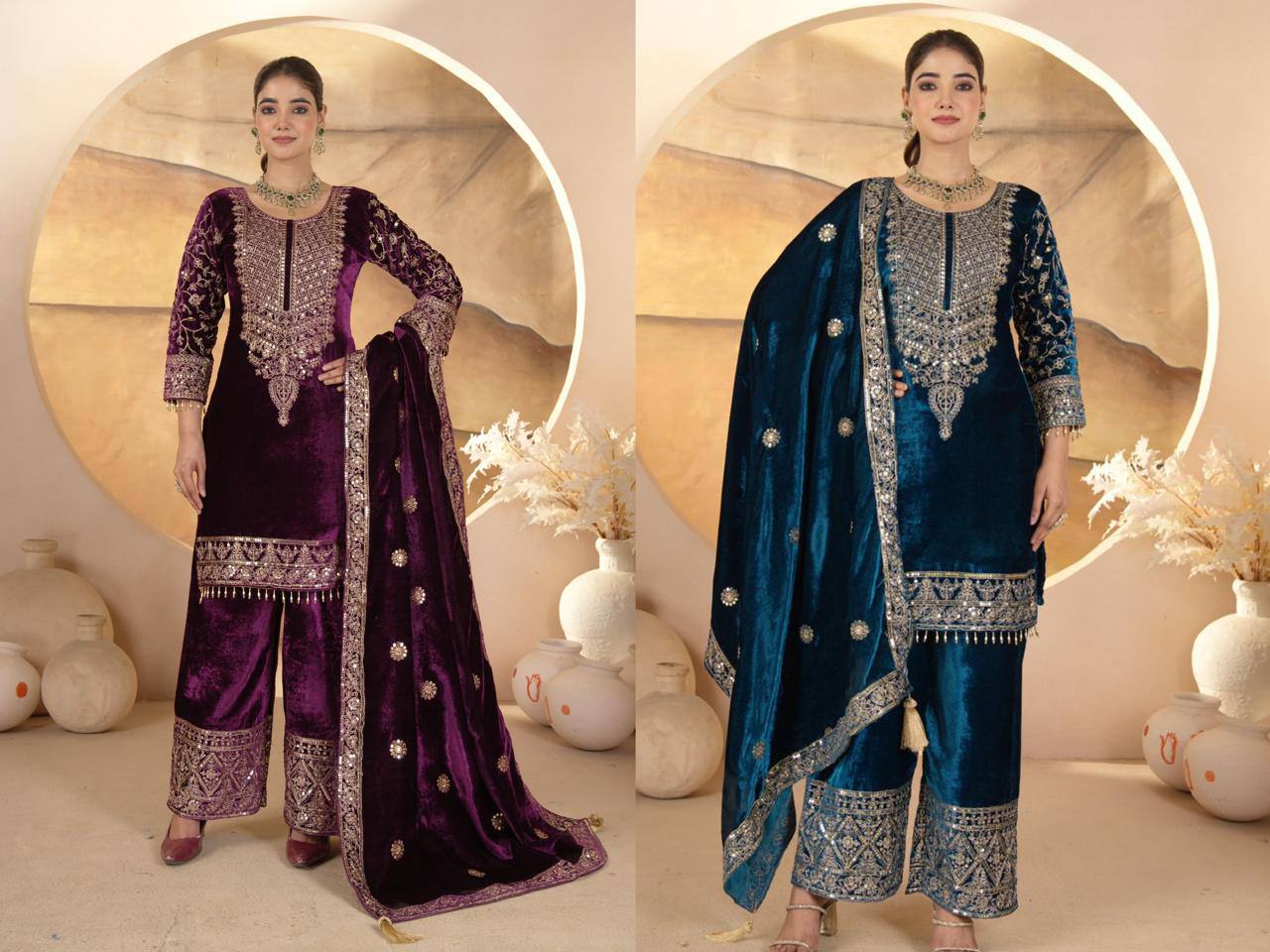 Royal Velvet Embroidered Suit Set - Image 5