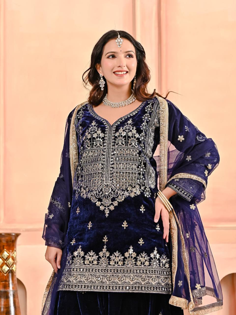 Royal Velvet Embroidery Sharara Palazzo with Fancy Dupatta - Image 7