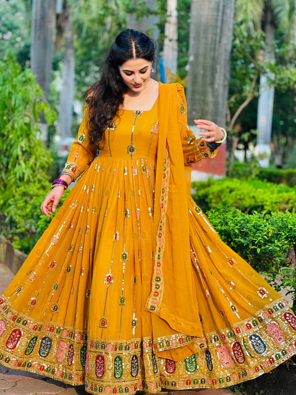 Shine bright with our vivid yellow Anarkali gown, which is the ideal fusion of classic style, sophistication, and contemporary function charm. - Image 4