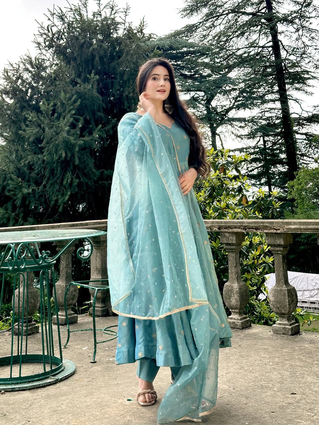 Sky Blue Designer Anarkali Suit for Women | Fendy Silk Embroidery Gown Set - Image 3