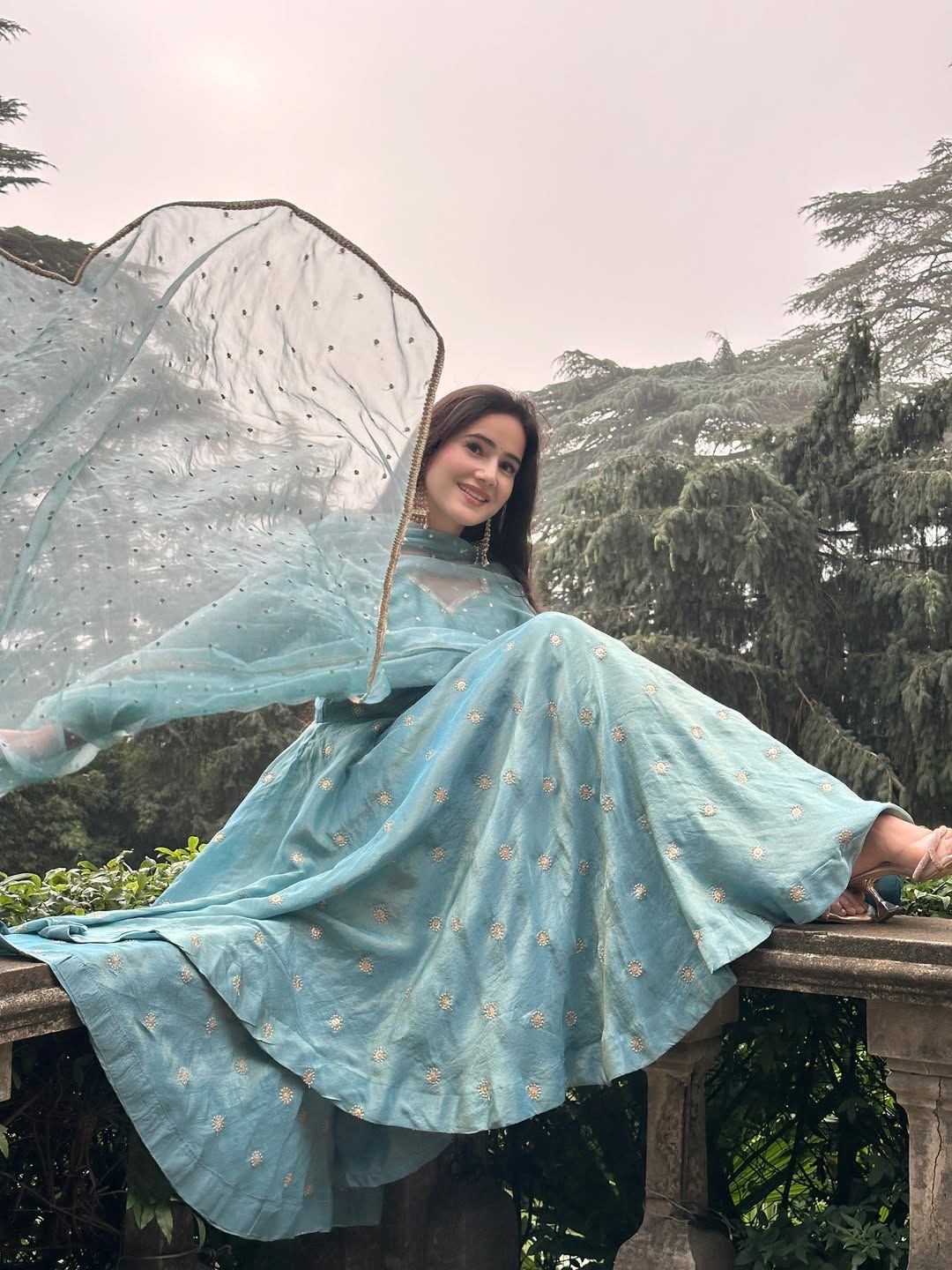 Sky Blue Designer Anarkali Suit for Women | Fendy Silk Embroidery Gown Set - Image 5