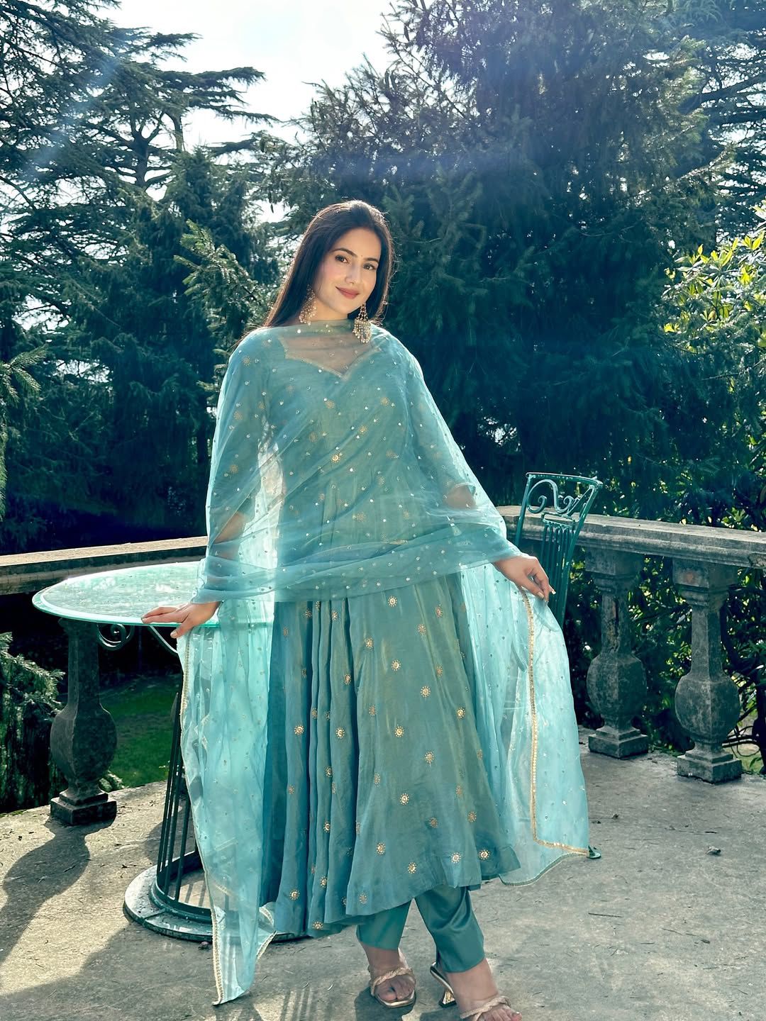 Sky Blue Designer Anarkali Suit for Women | Fendy Silk Embroidery Gown Set - Image 7