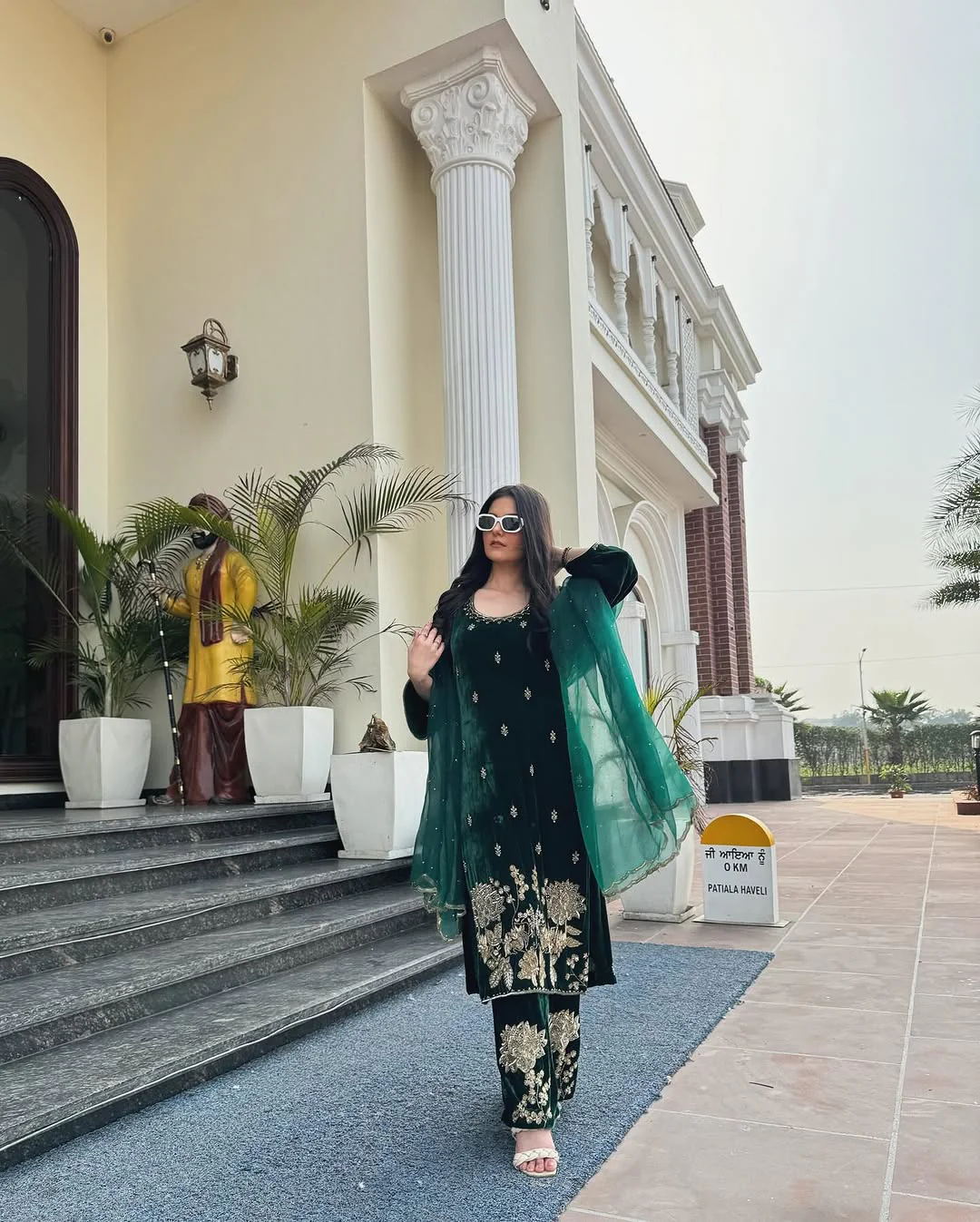 Premium Dark Green Velvet Embroidered Suit for Women | Heavy Work Party & Wedding Wear - Image 3