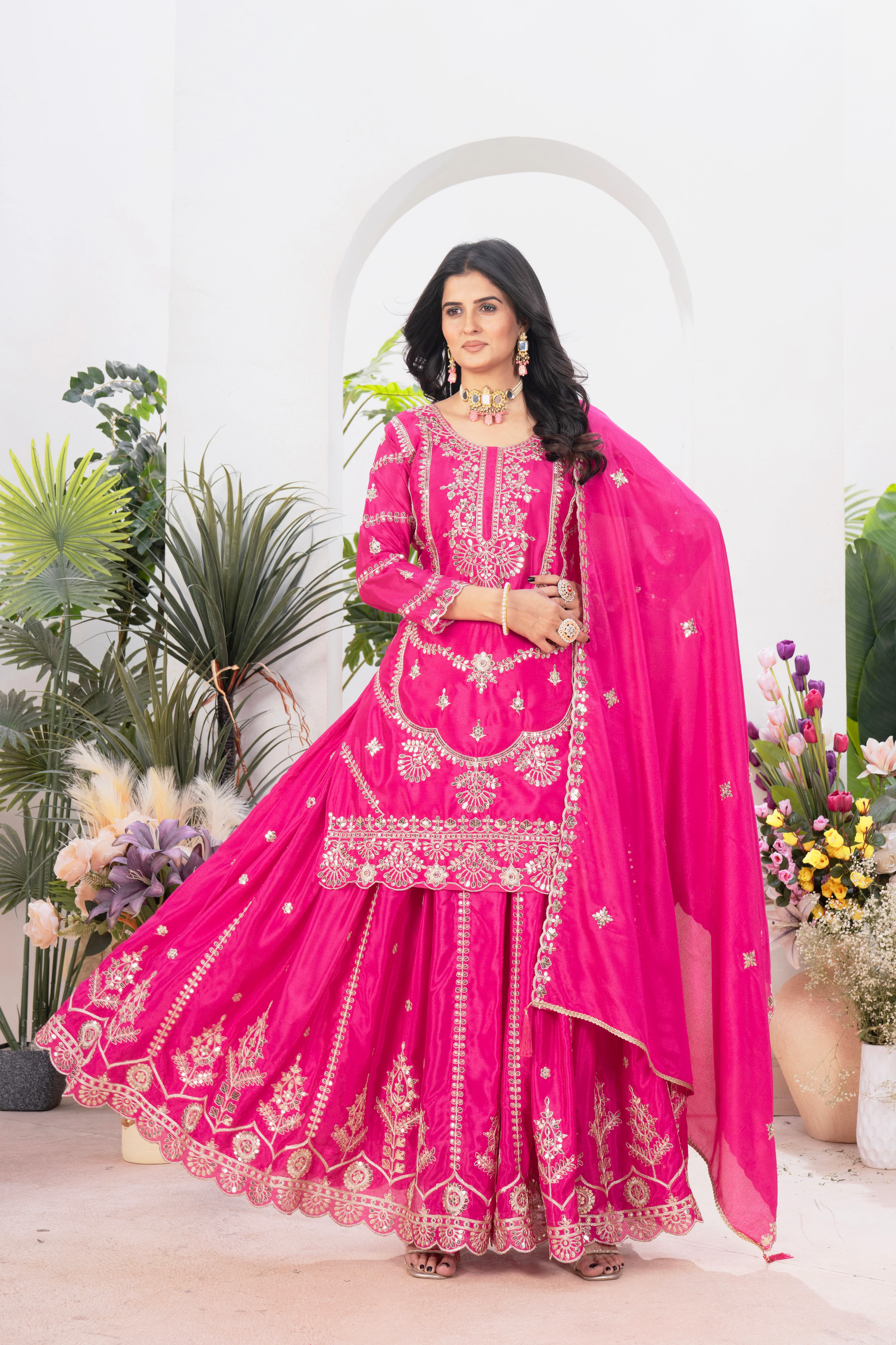 Gorgeous pink lehenga sharara outfit, which combines tradition and modern flair, you may step into elegance. - Image 4