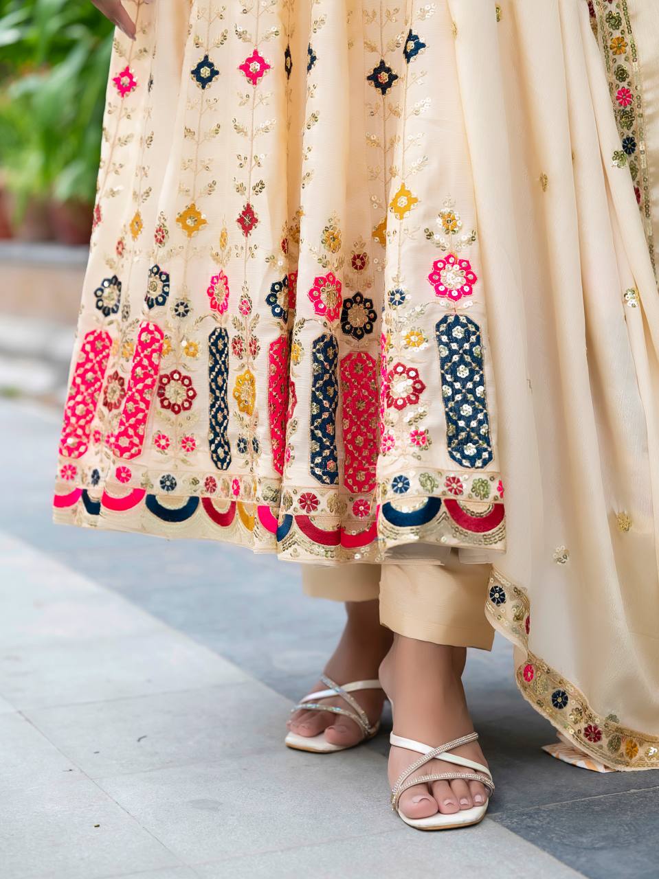 Women's Stylish Cream Embroidered Anarkali Gown  Elegant Design, Classic Style, Ideal for Weddings, Celebrations, and Special Events - Image 7